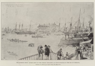 The Turkish Crisis, Guard-Ships of the Foreign Embassies at Constantinople in the Bay of Therapia by Melton Prior